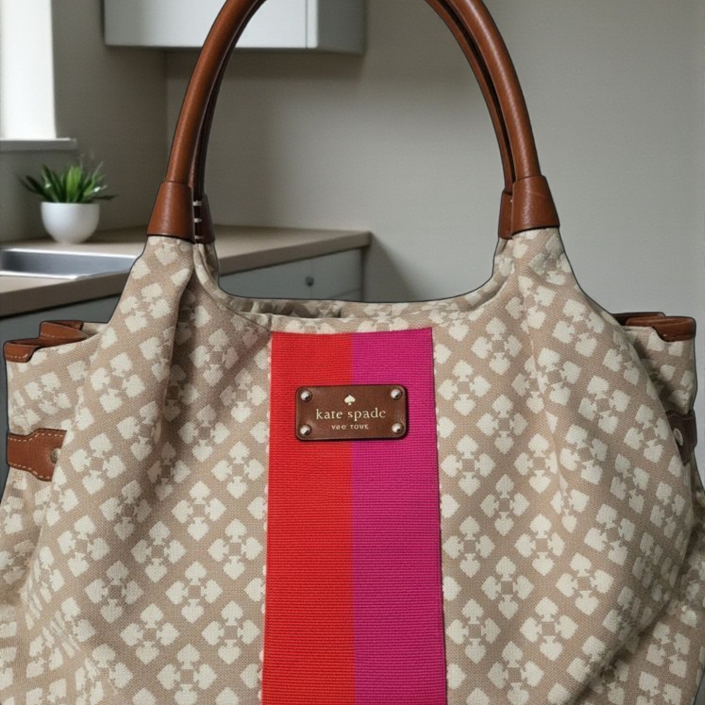 Kate Spade New York Classic Stevie Tan and Pink Tote Bag